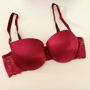 Cacique Tshirt Bra Size 42C Red Lace Floral Underwired Lined Adjustable Padded